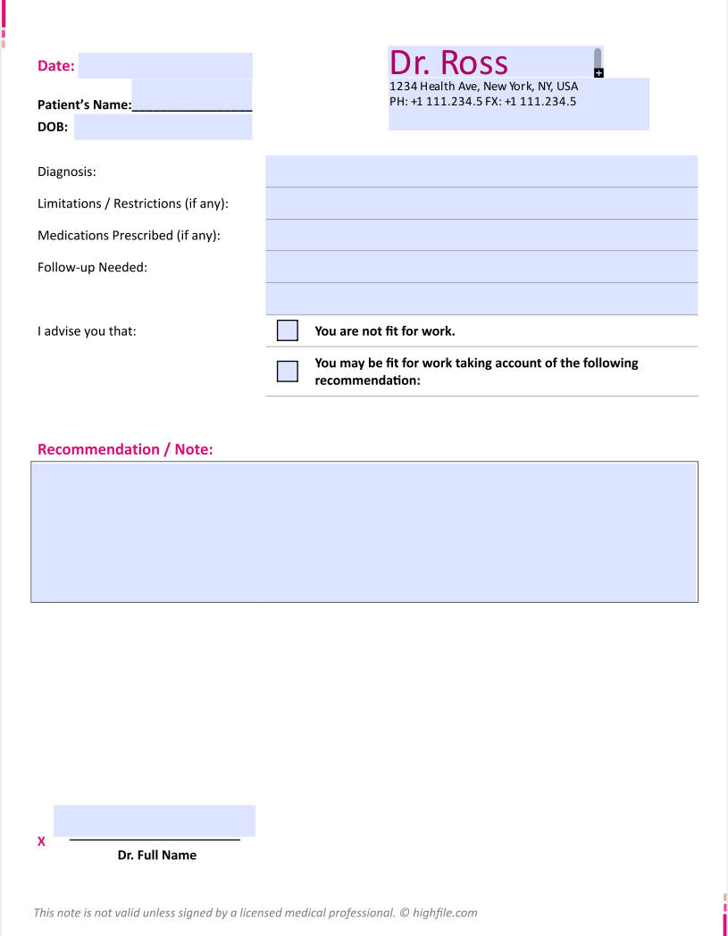 real doctor’s note for work free pdf