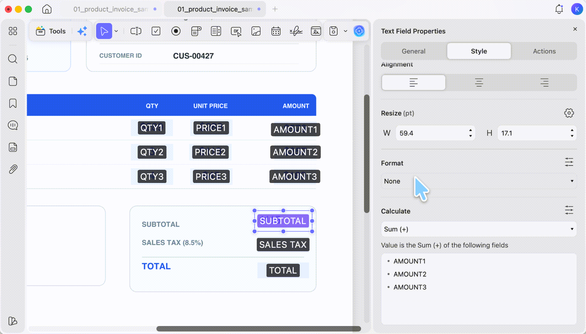 set the result field format updf mac