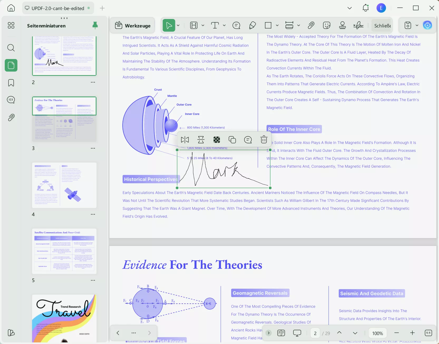 Öffnen der PDF-Datei, die den digital handschriftlichen Text enthält.