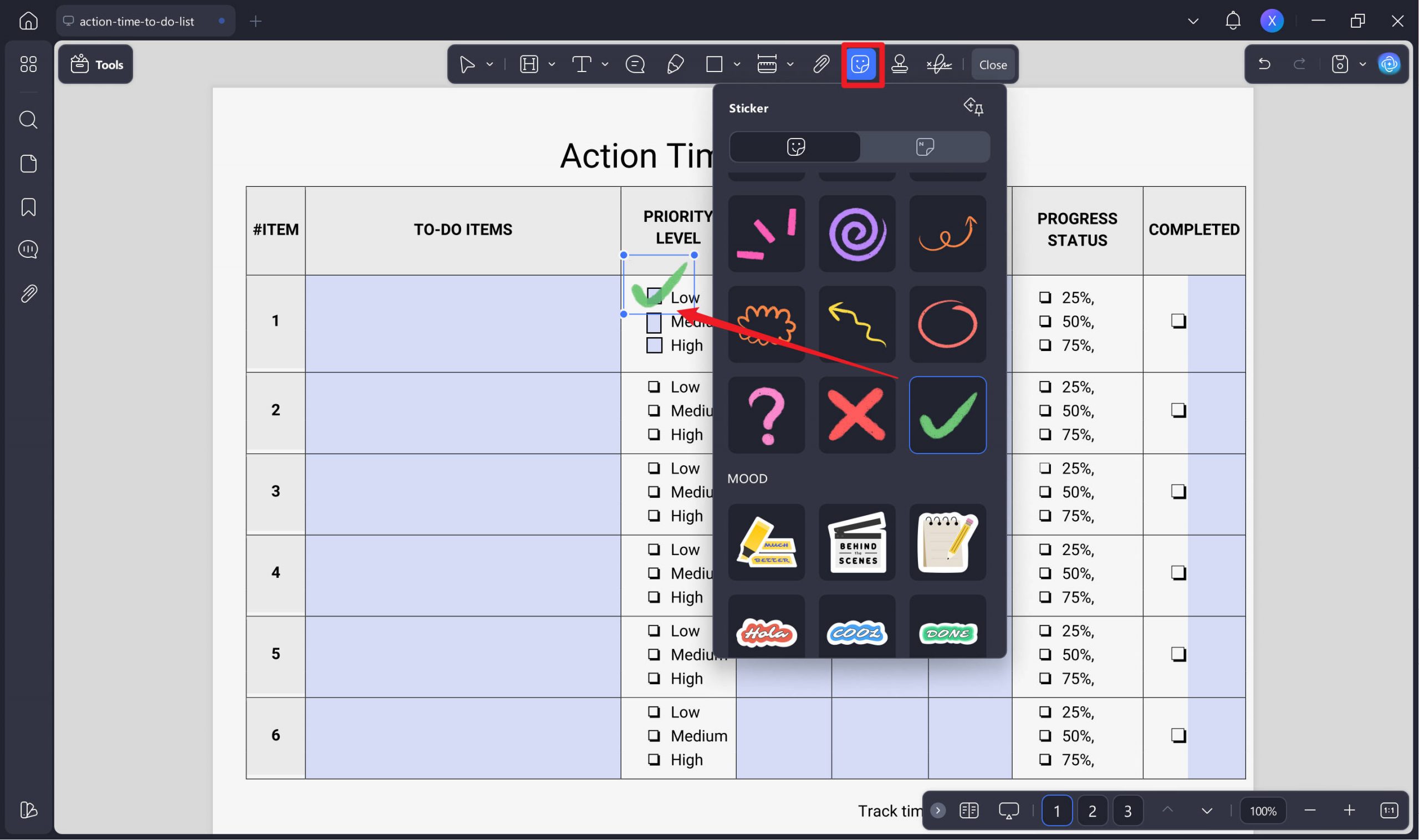 add stickers for pdf checklist form with updf