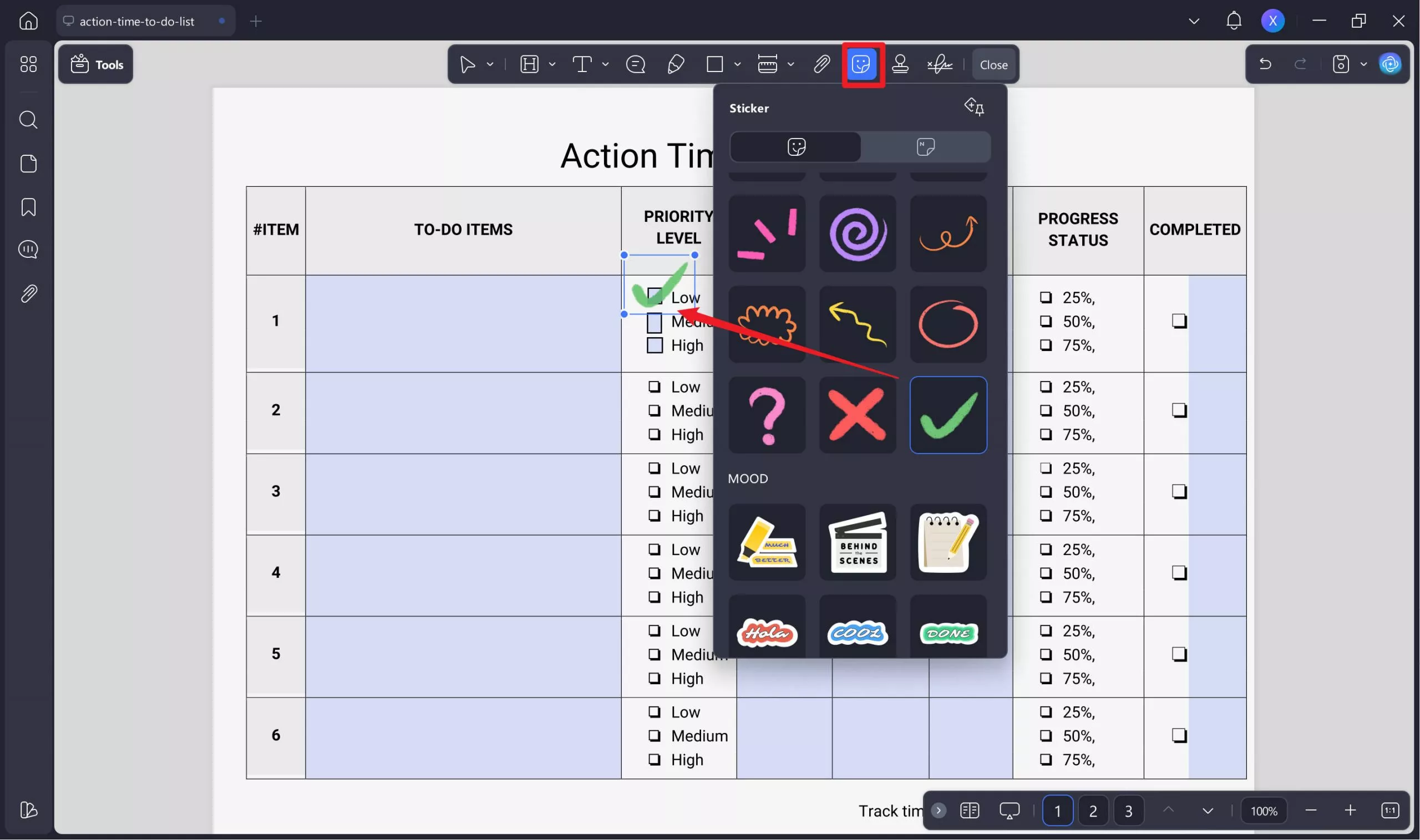 add stickers for pdf checklist form with updf