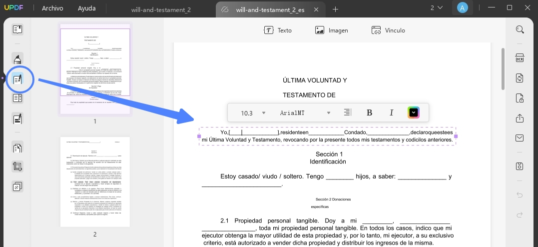 testamento llenar