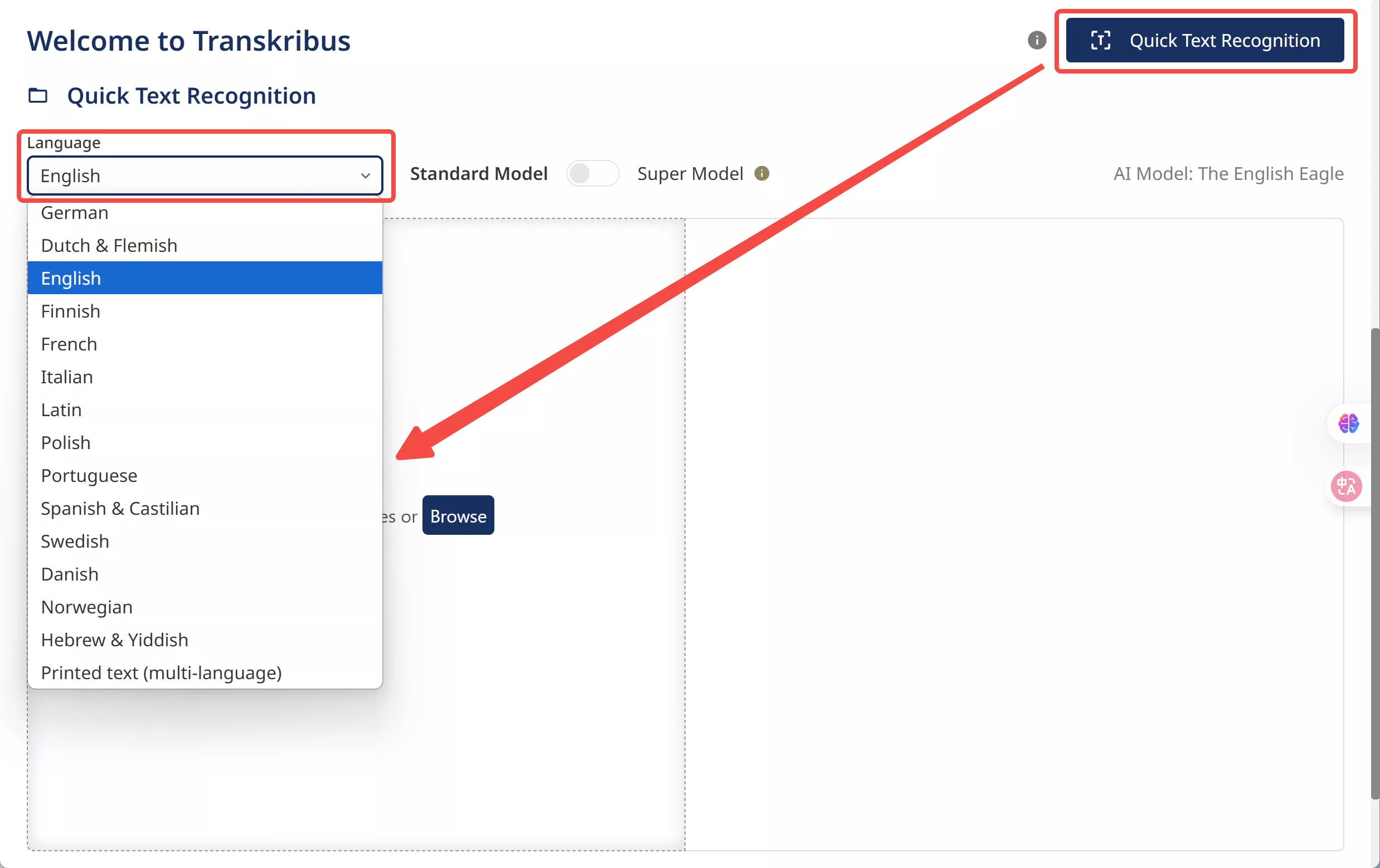 transkribus quick text recognition