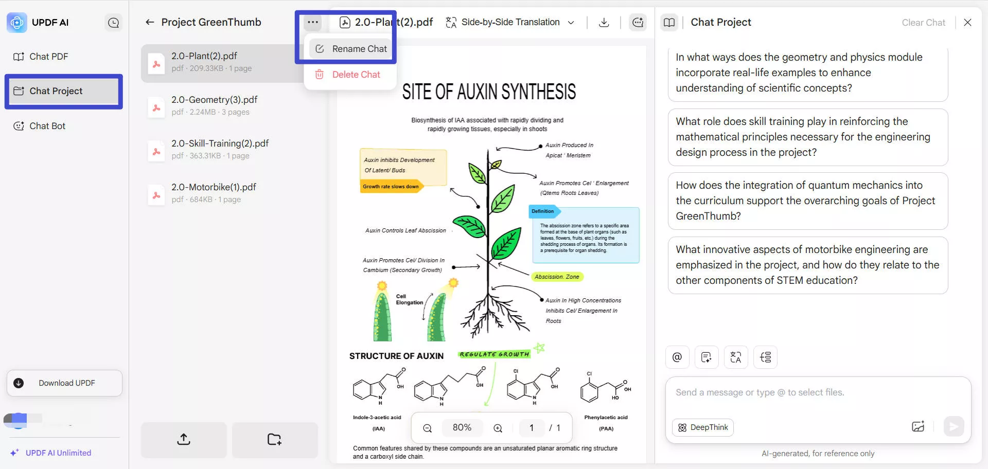 updf ai chat project rename