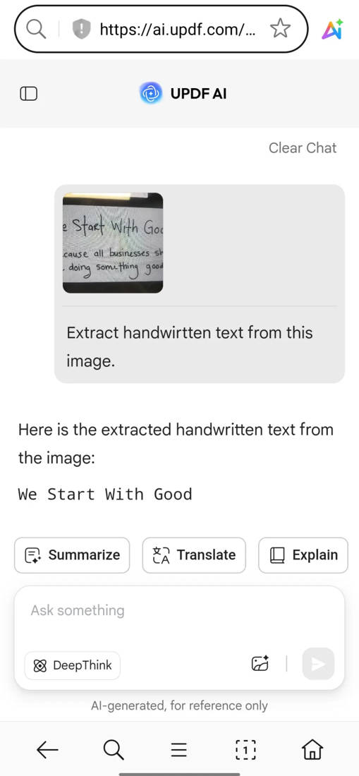 write a prompt for updf ai online to extract handwriting text
