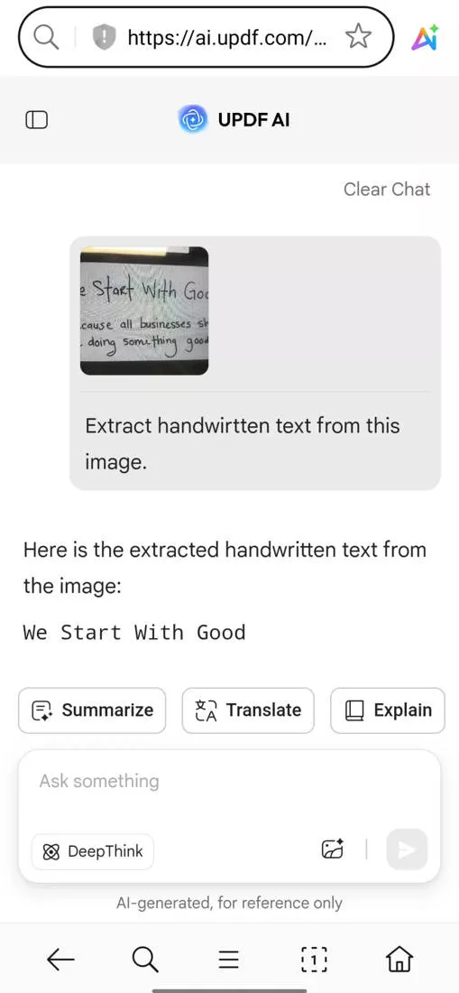 write a prompt for updf ai online to extract handwriting text