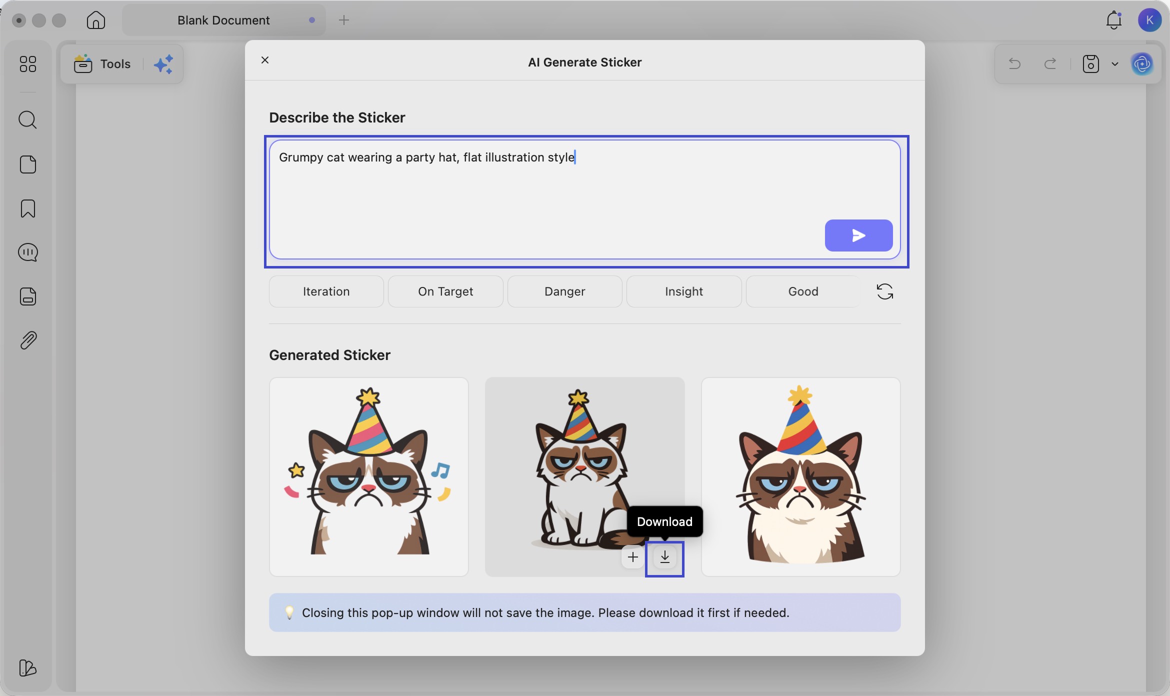 updf ai generate stickers about a grumpy cat