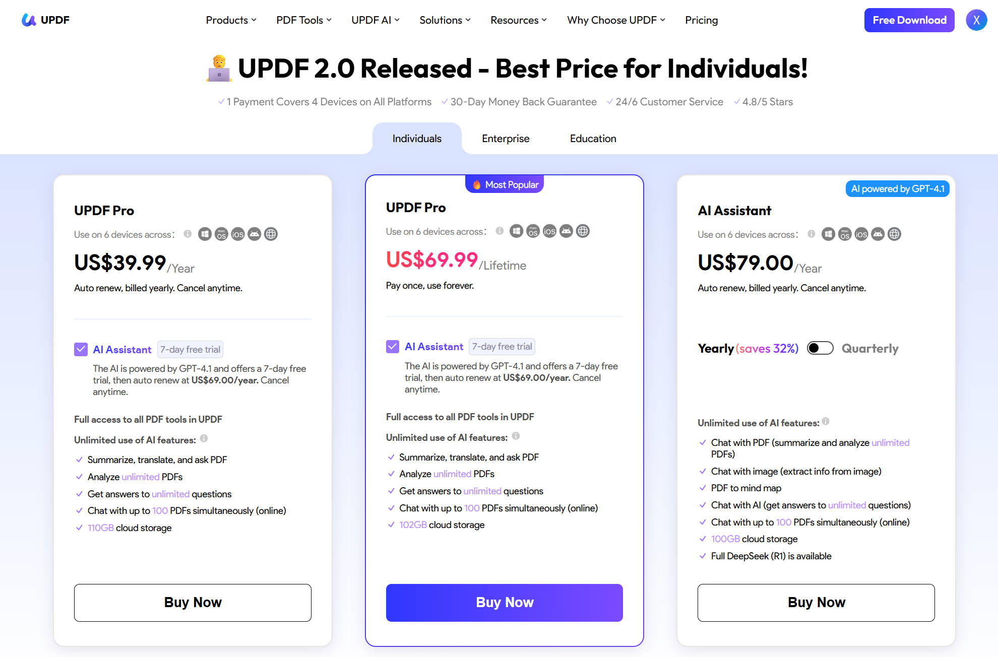 UPDF one-time purchase pricing