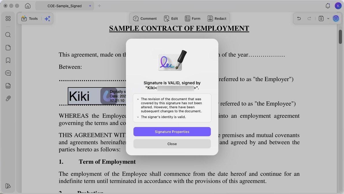 valid digital signature on pdf updf mac
