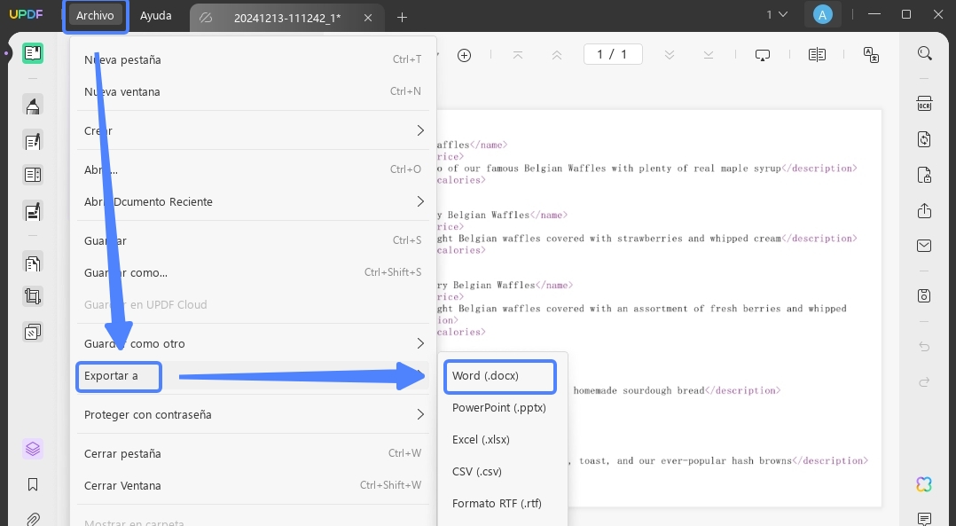 xml a word