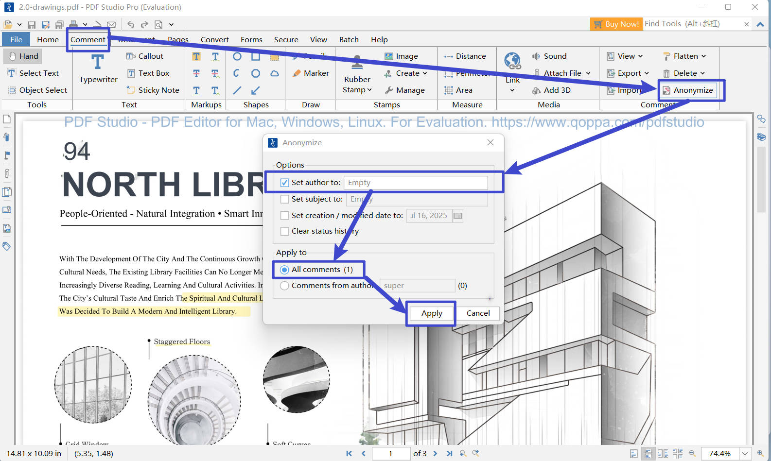 anonymize pdf comment with pdf studio