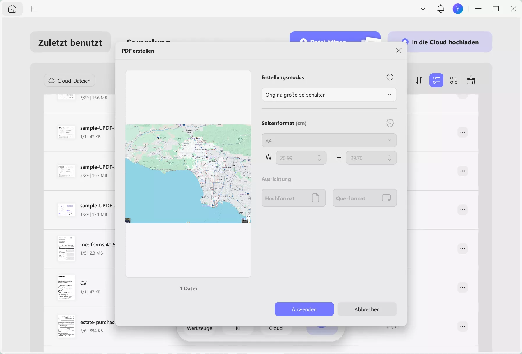 Aus Datei mit updf unter Windows auswählen