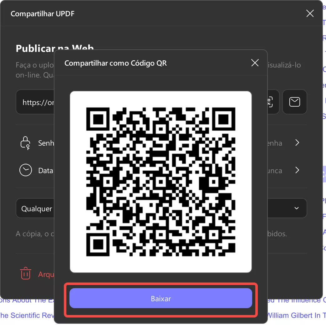 transformar pdf em qr code e baixar qr code, depois compartilhar qr code