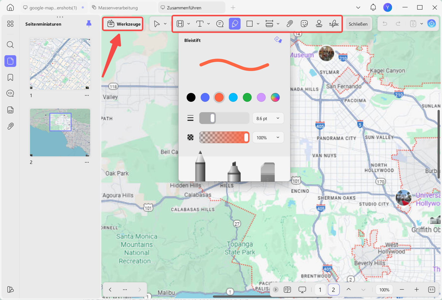 Anmerkungen zu PDF-Dateien hinzufügen Google Maps updf Windows