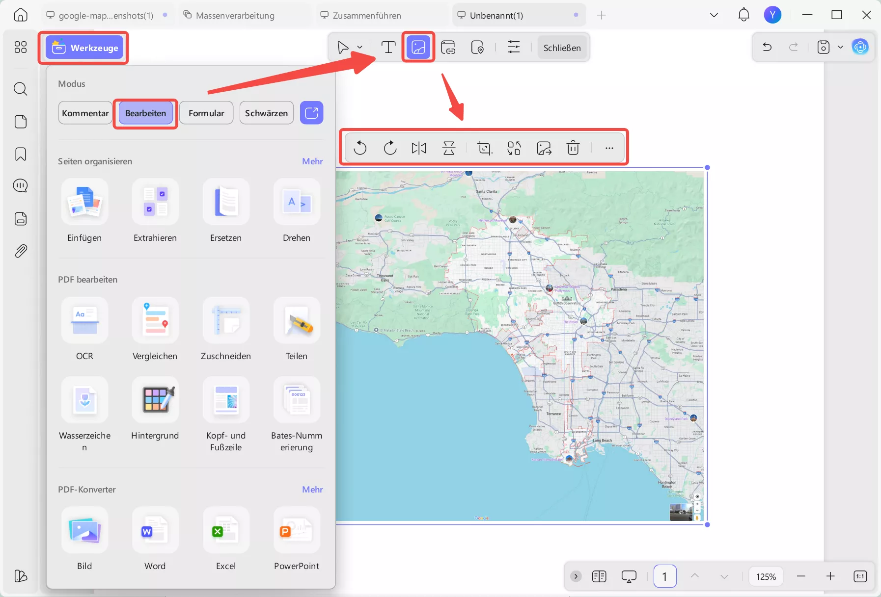 Fügen Sie ein Kartenbild in eine PDF-Datei in UPDF ein, indem Sie ein Bild hinzufügen.