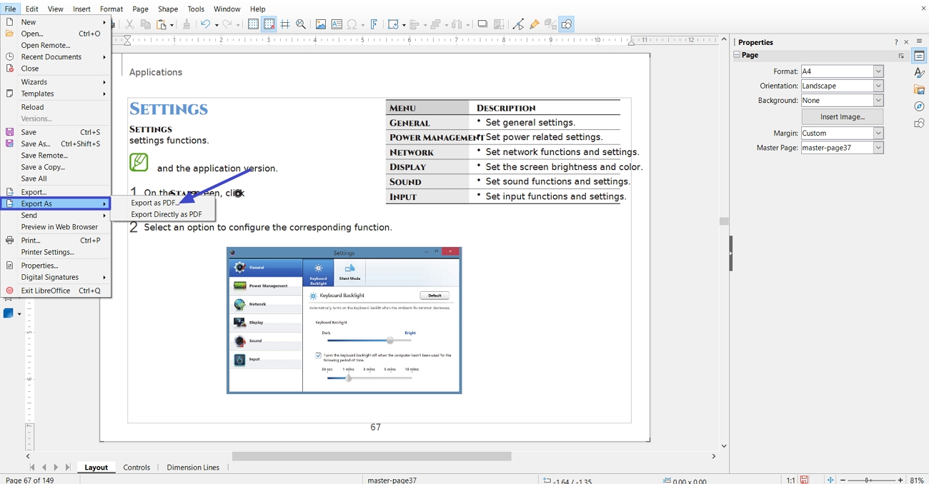 libreoffice export document pdf