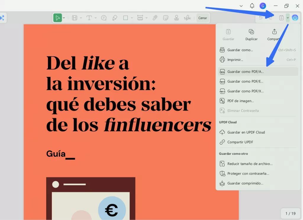 Convertir PDF a PDF/A con UPDF