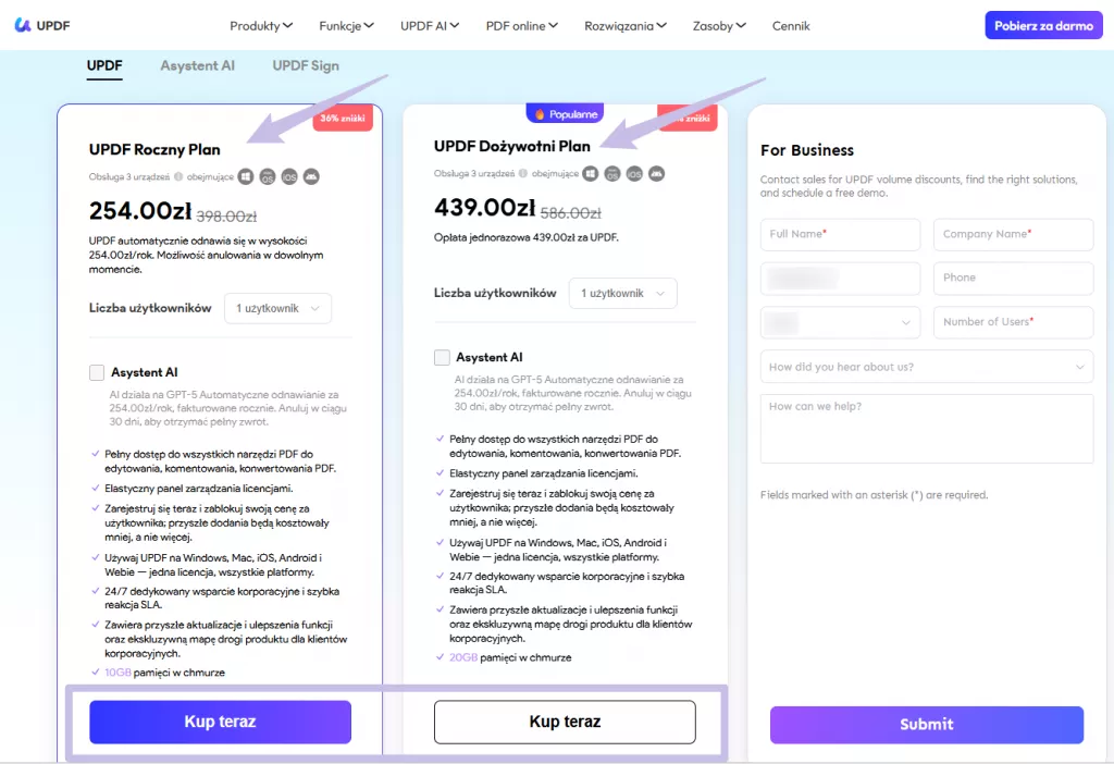 wybierz plan roczny updf lub plan dożywotni updf
