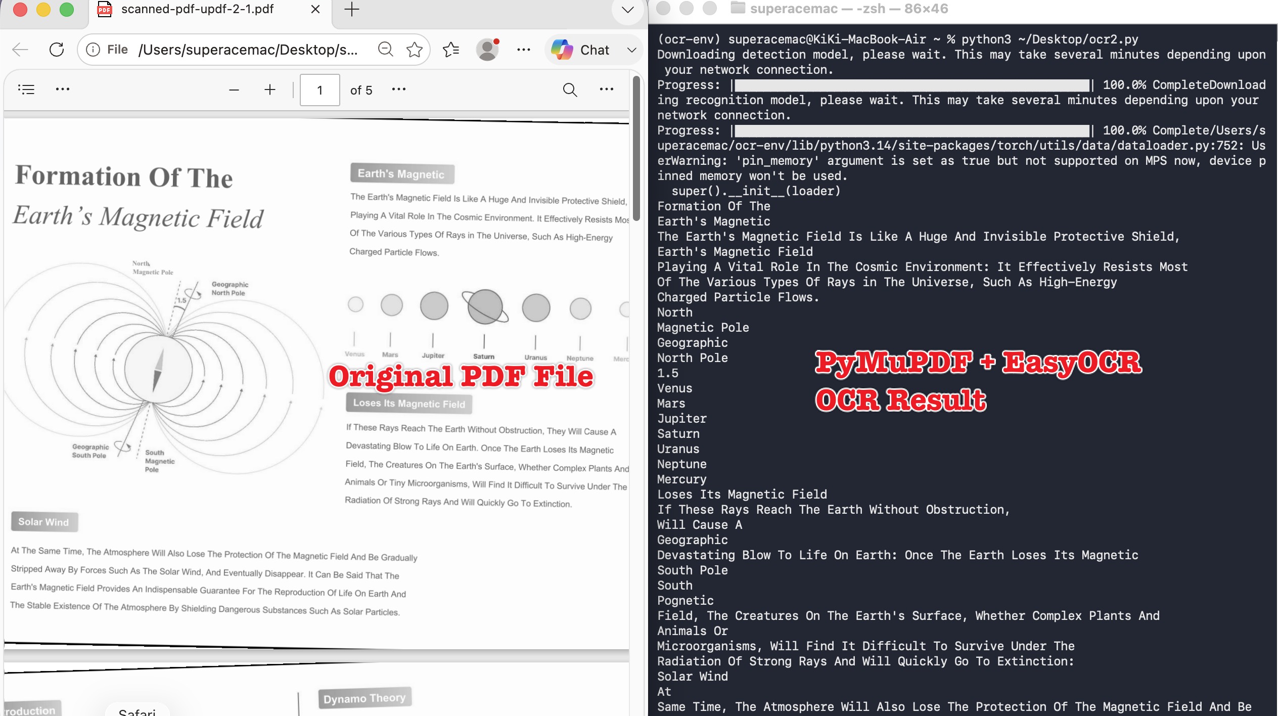 PyMuPDF and EasyOCR ocr result