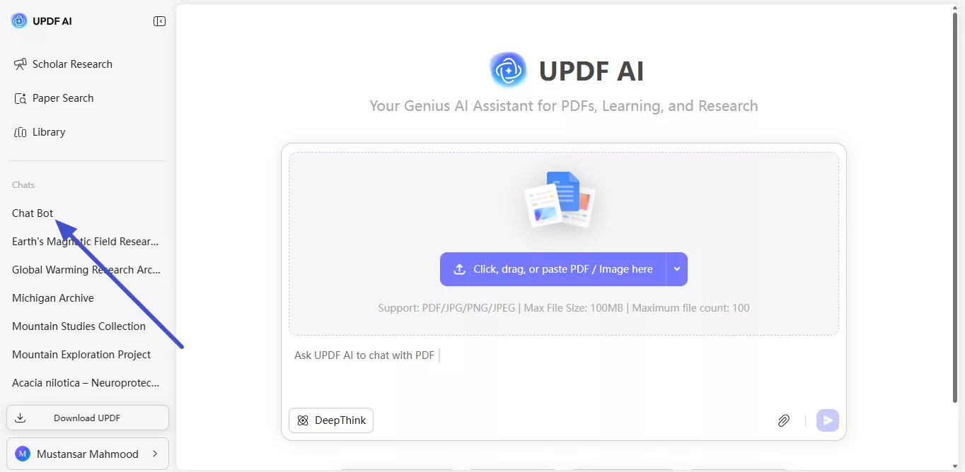access the chat bot feature