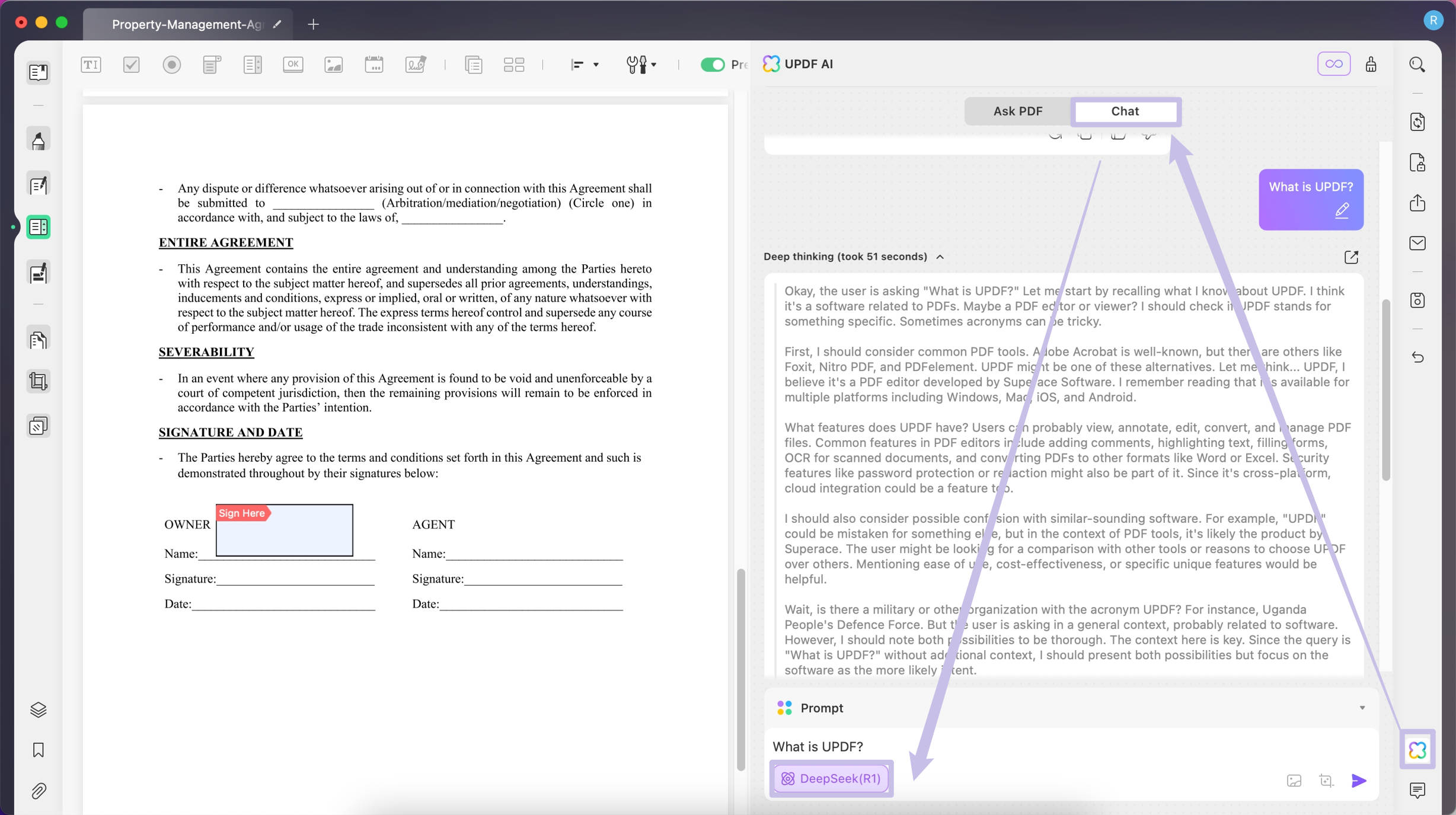 activating the deepseekr1 in updf desktop