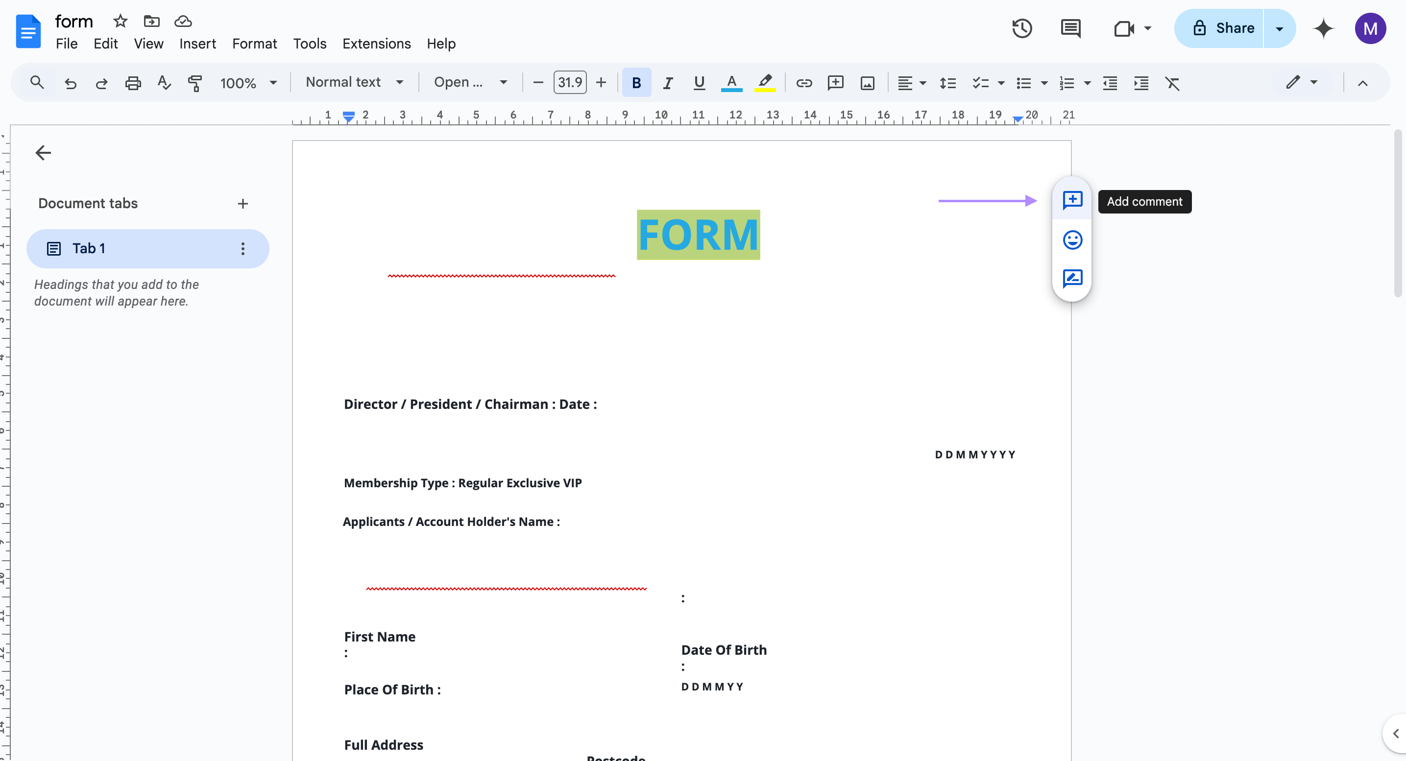add comment in google docs