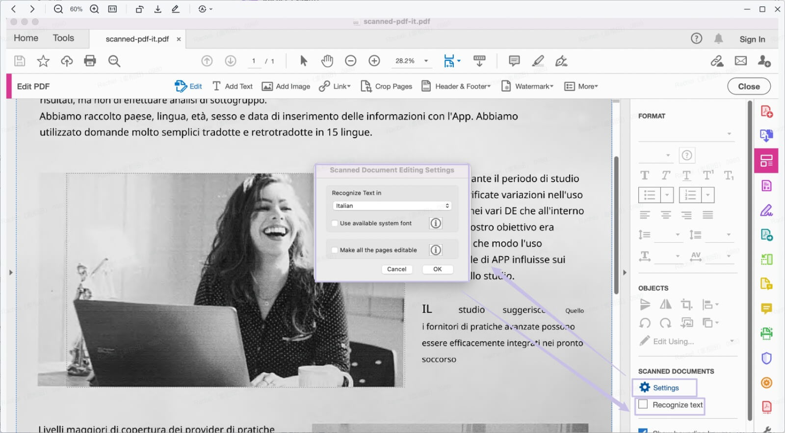 change the settings for ocr acrobat