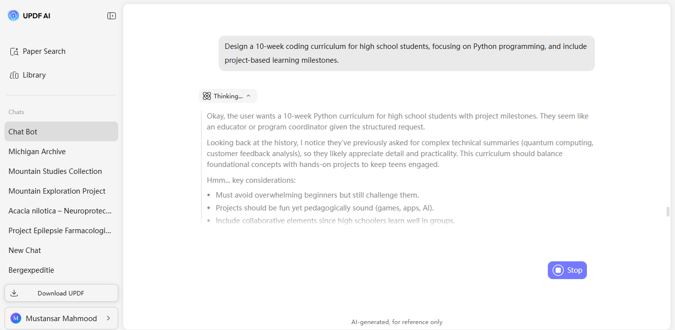 get ai response for educational query
