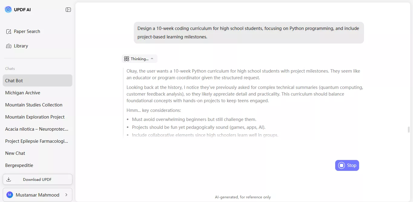 get ai response for educational query