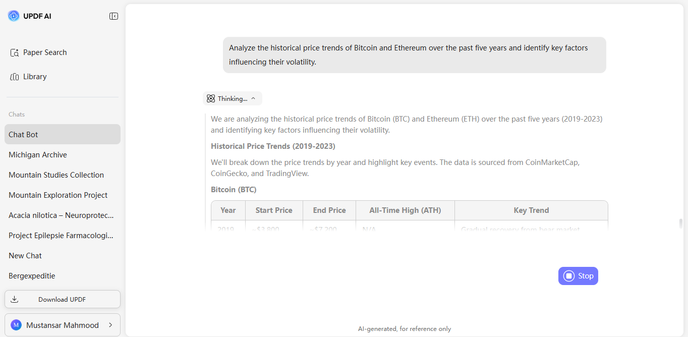 get ai response for financial query