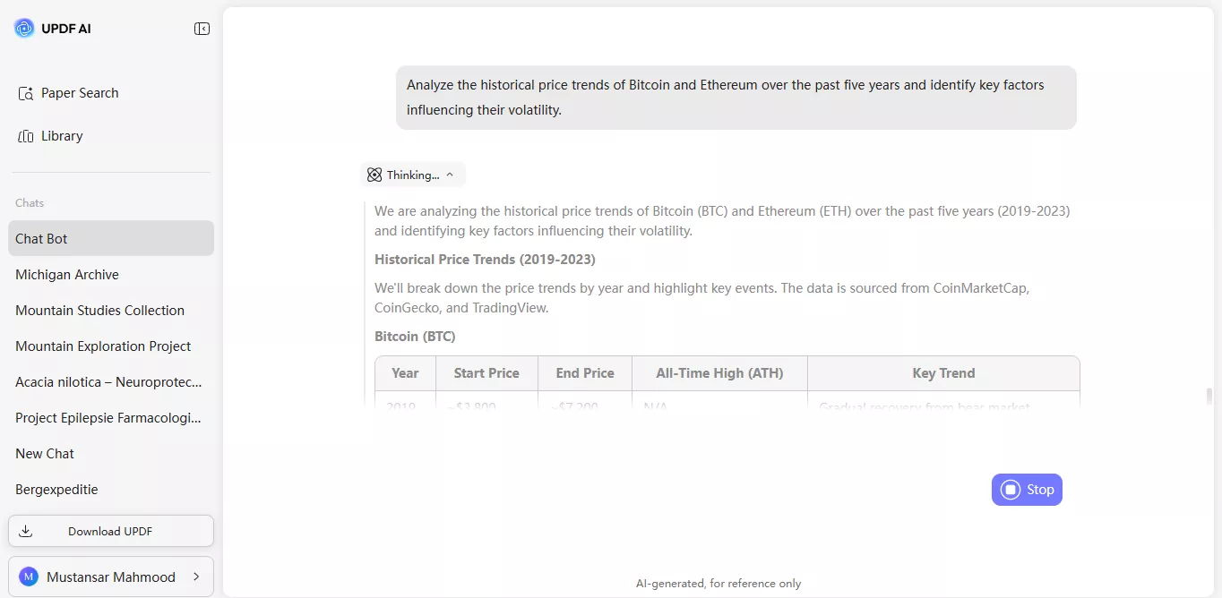 get ai response for financial query