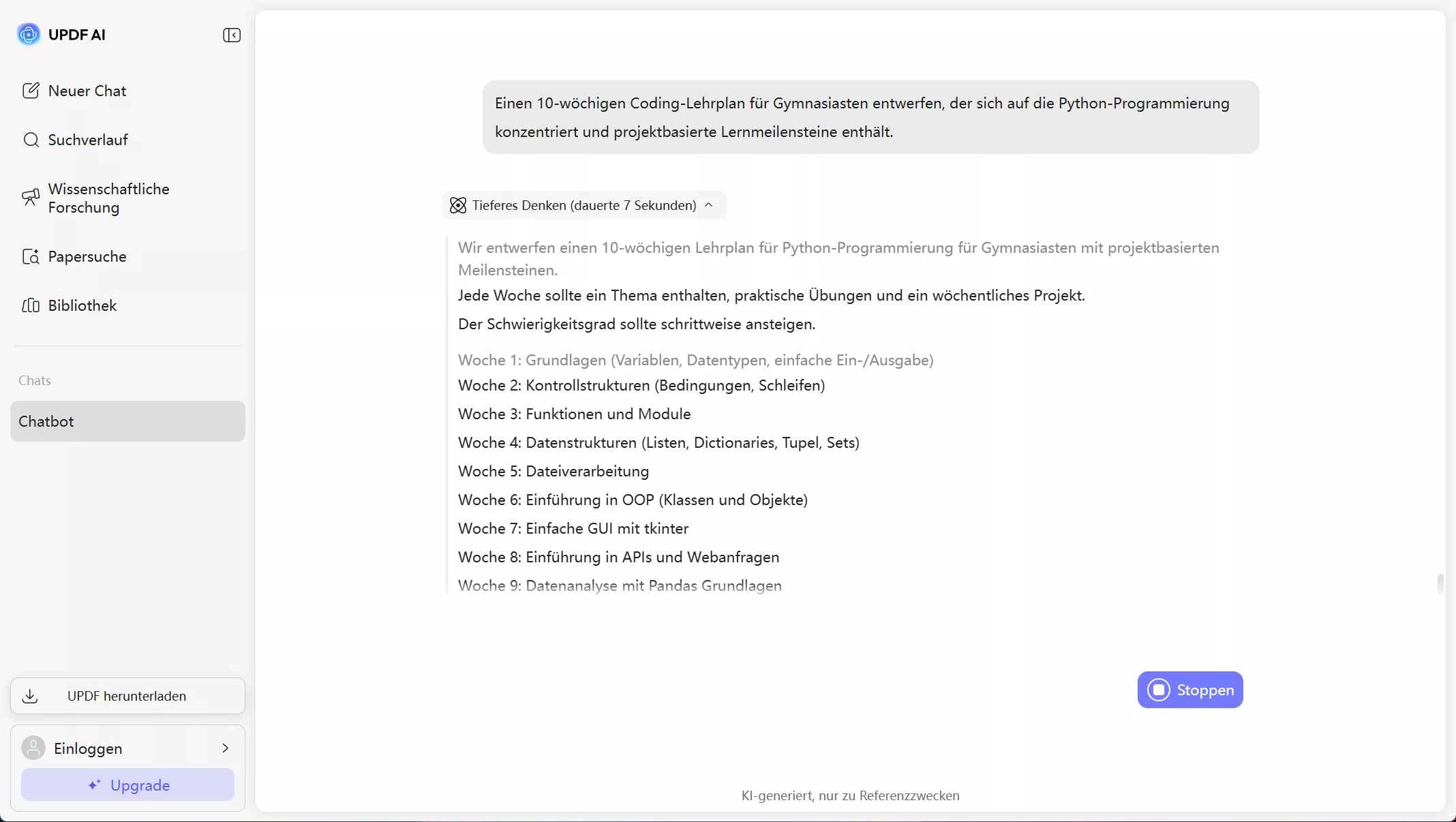 Eingabeaufforderungen für Lehrkräfte mit updf KI