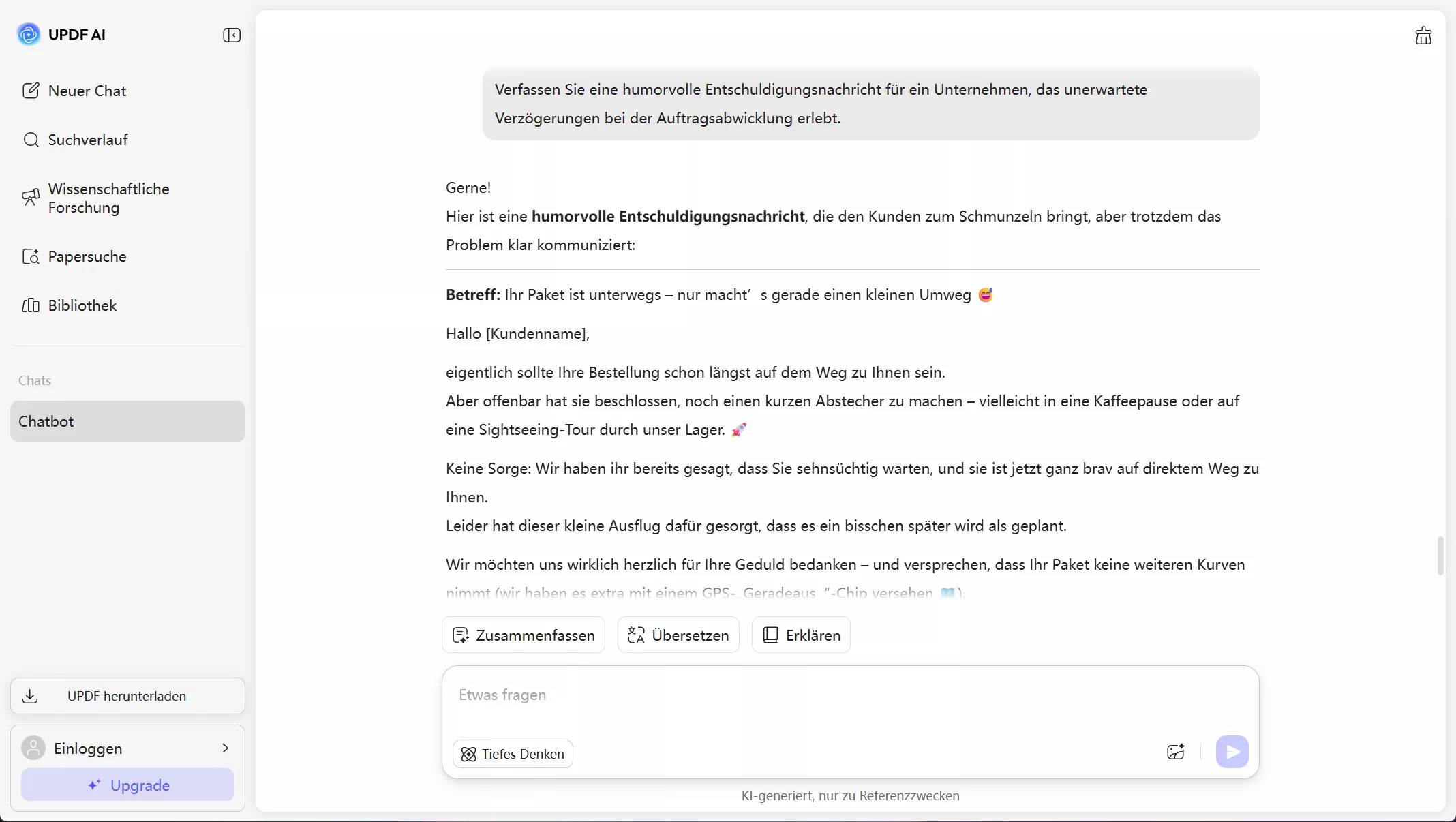 UPDF AI-Kundendienst-Antworten
