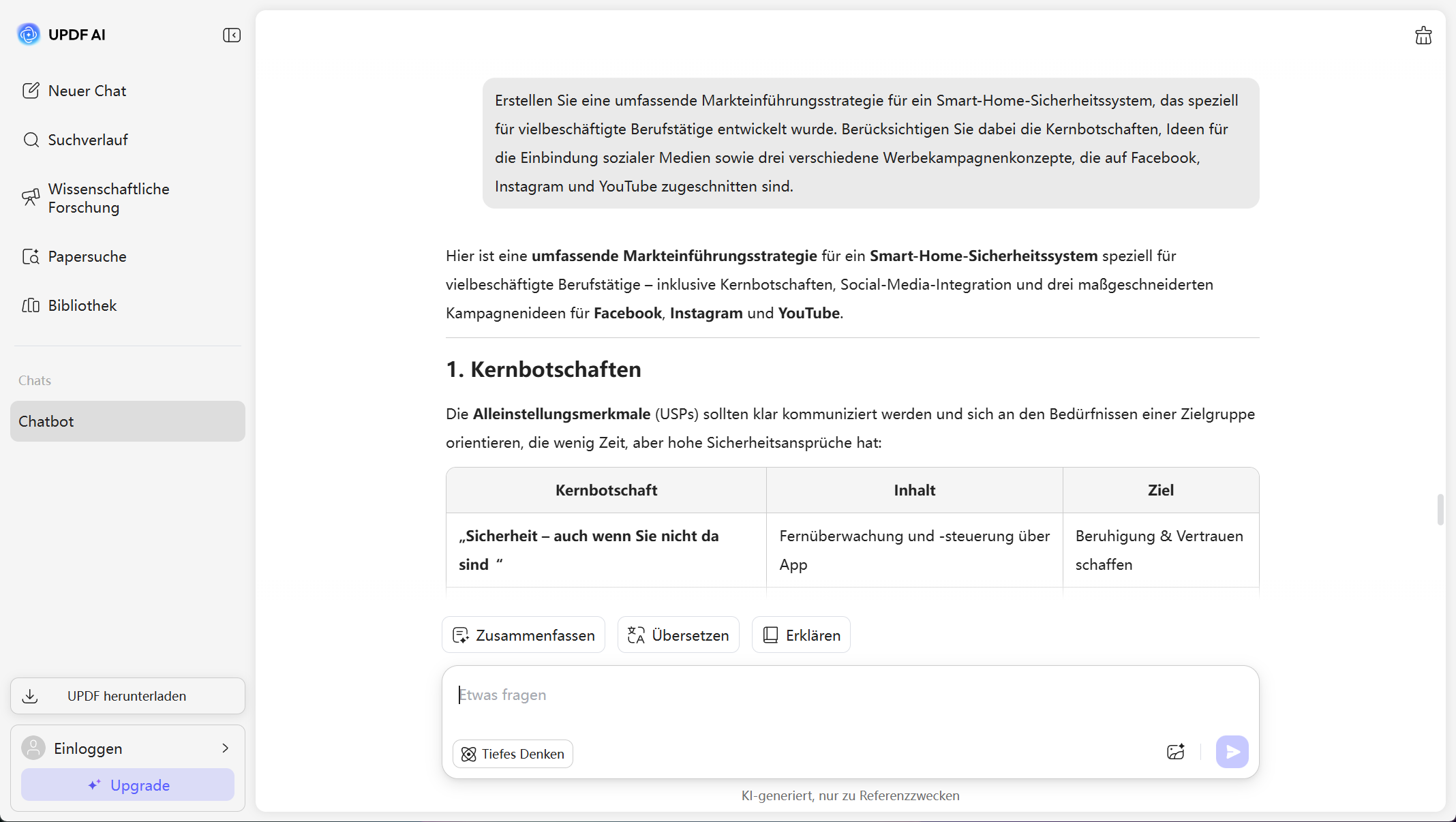 Marketingpläne durch den updf KI-Assistenten