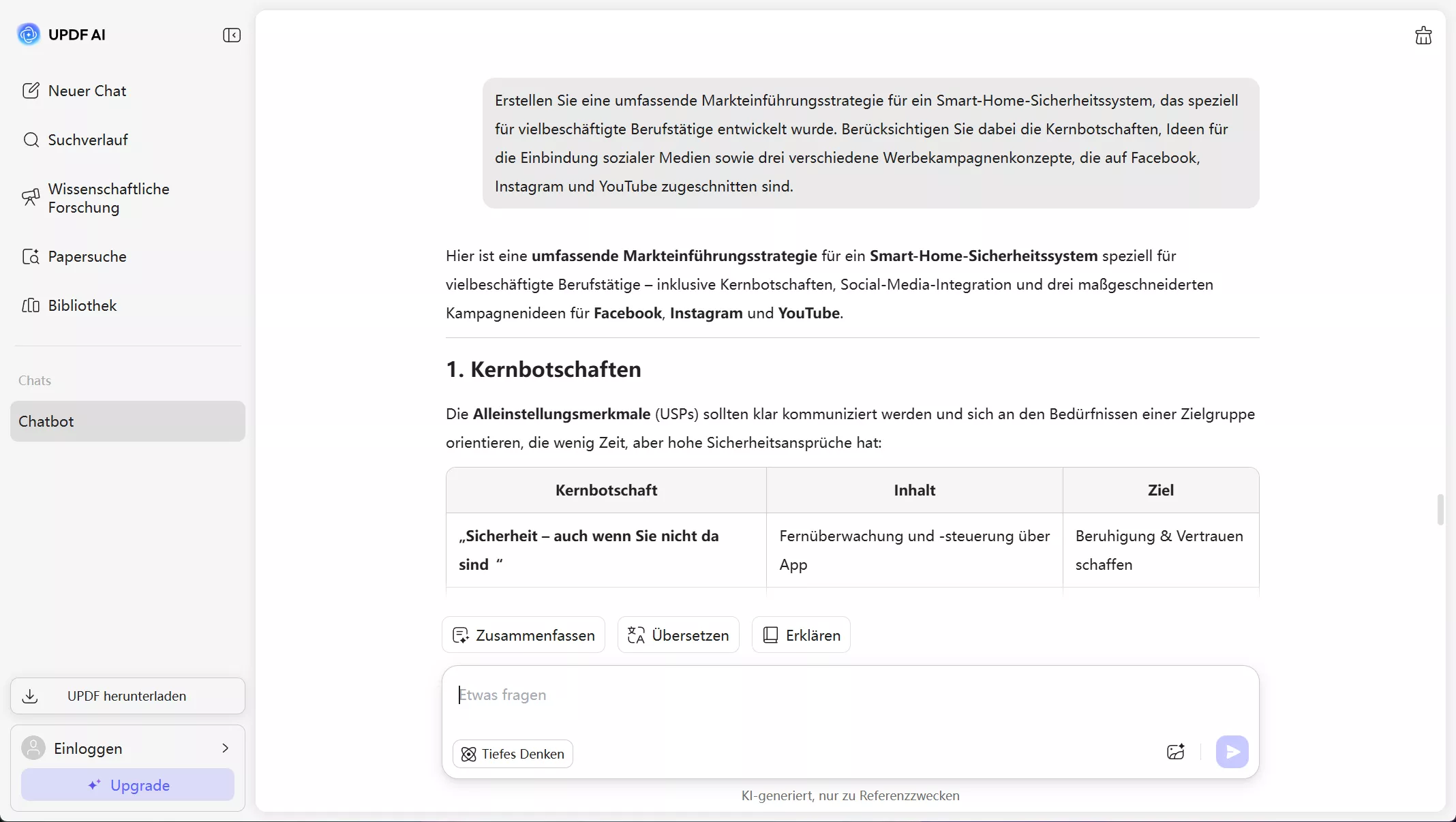 Marketingpläne durch den updf KI-Assistenten