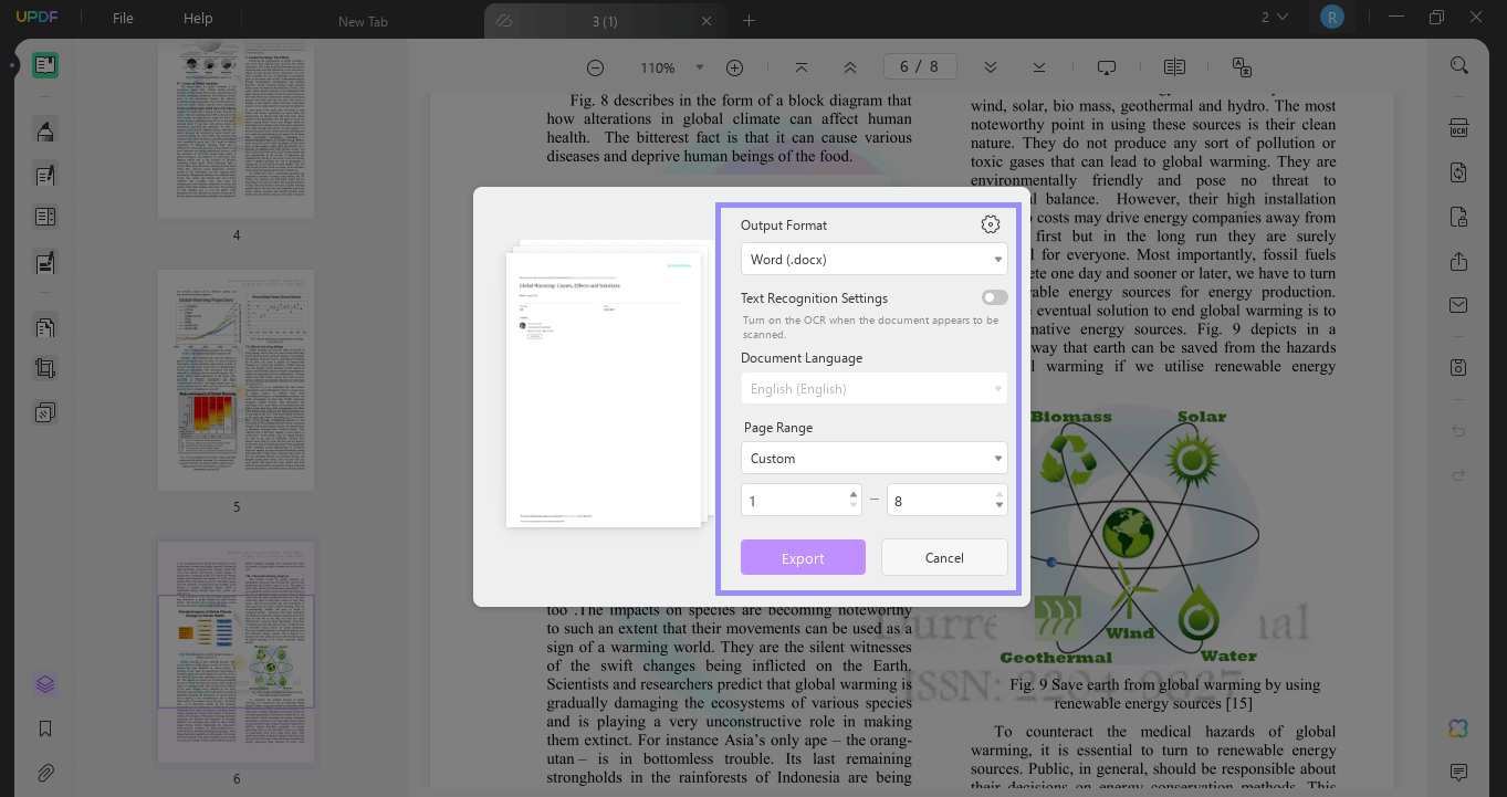 click the export button to convert PDF to word updf