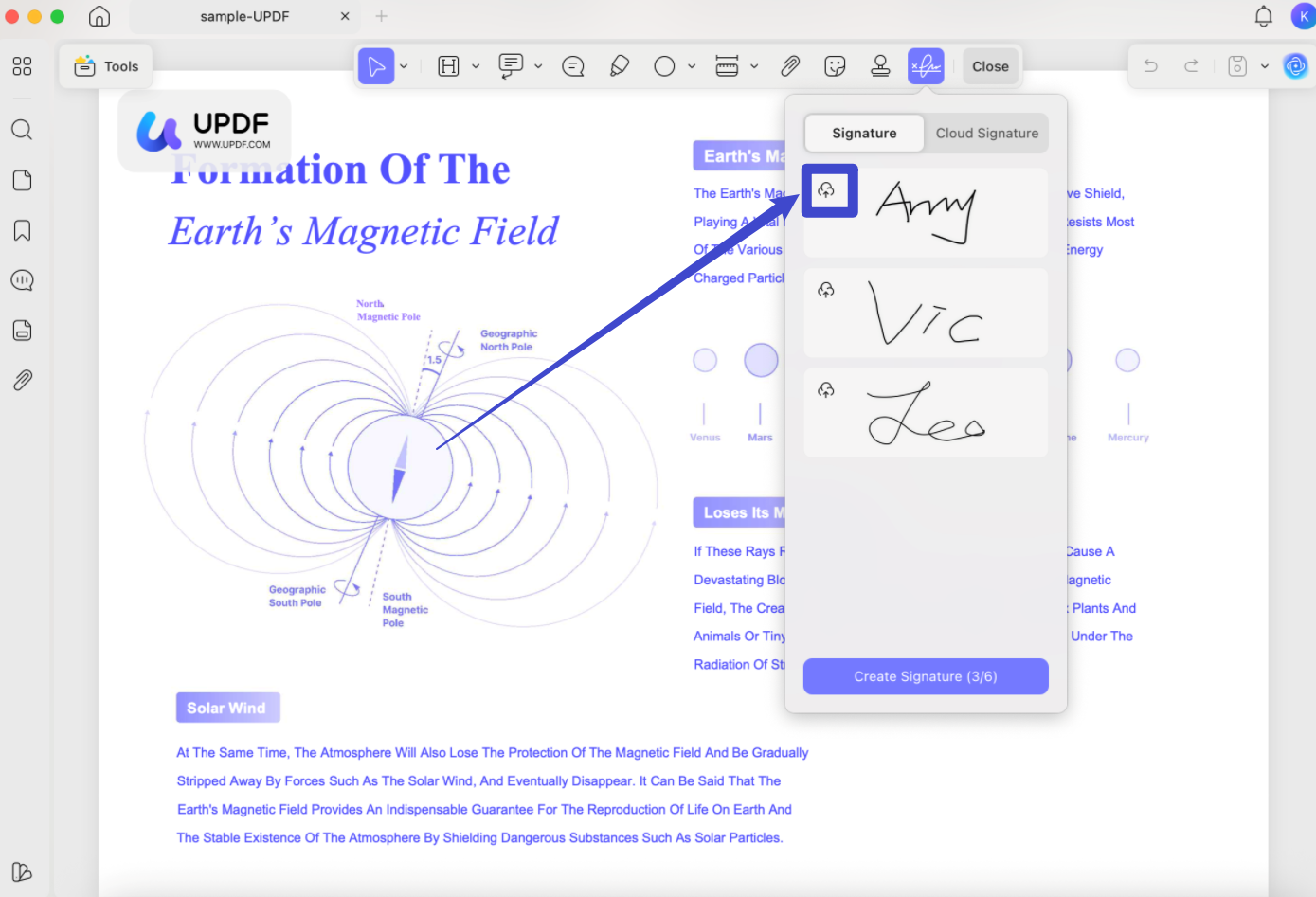 upload created signature to cloud updf mac