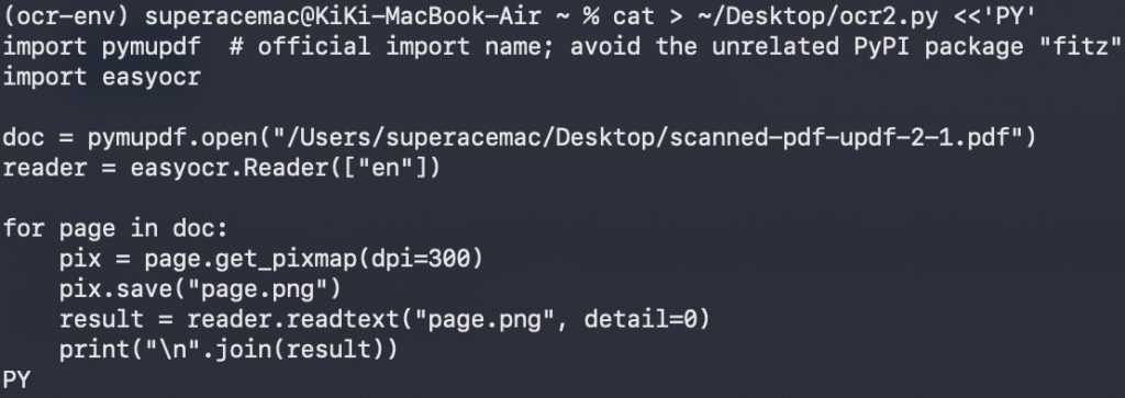 create and run easyocr py file on terminal