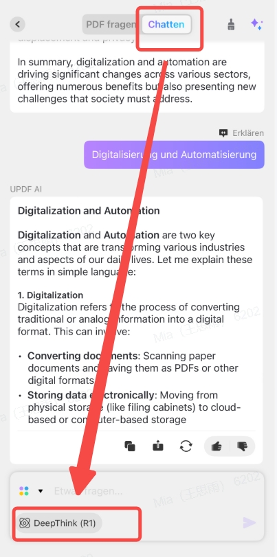  im Chatten-Modus befinden, tippen Sie auf „DeepSeek R1“