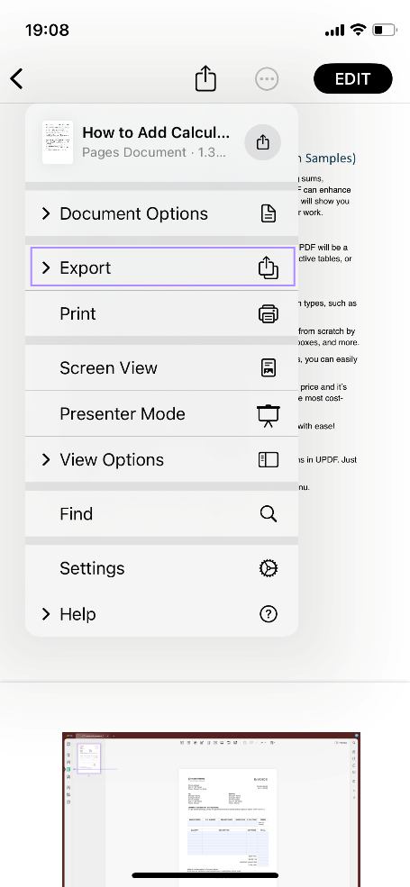 export in pages app