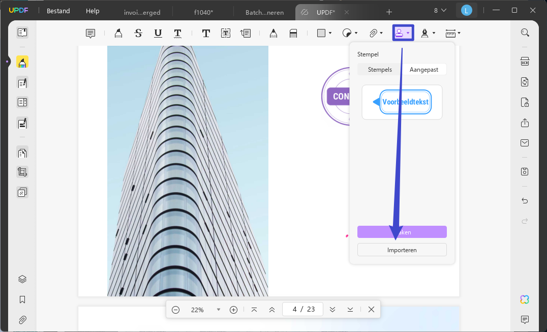 stempel uit pdf importeren halen
