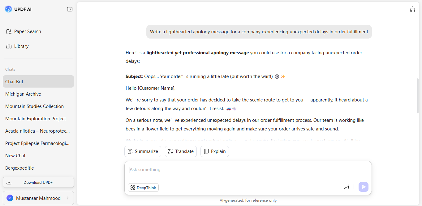 get ai response for customer service query