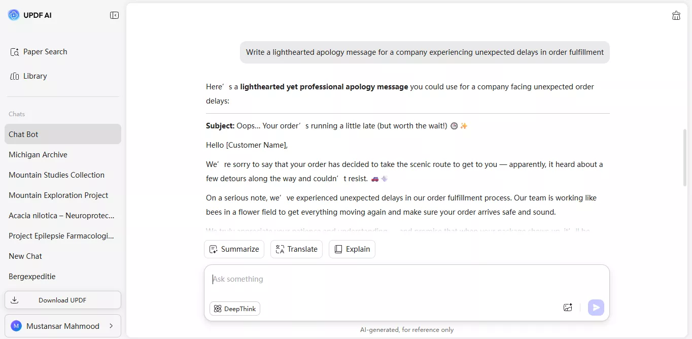 get ai response for customer service query