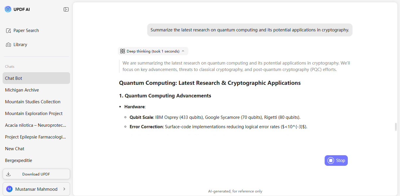 get ai response for research query
