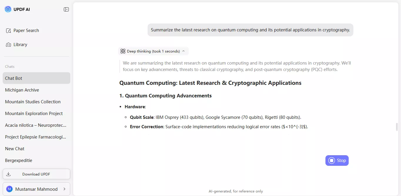 get ai response for research query