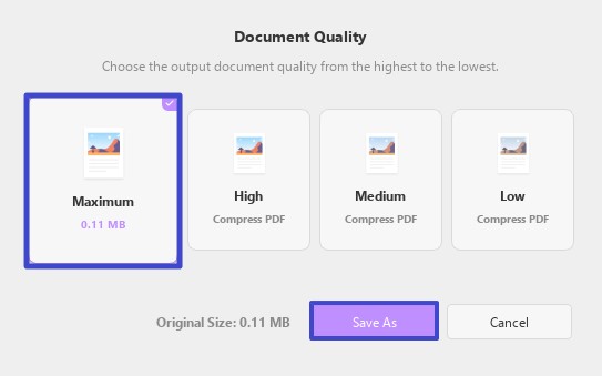 select quality and click save as