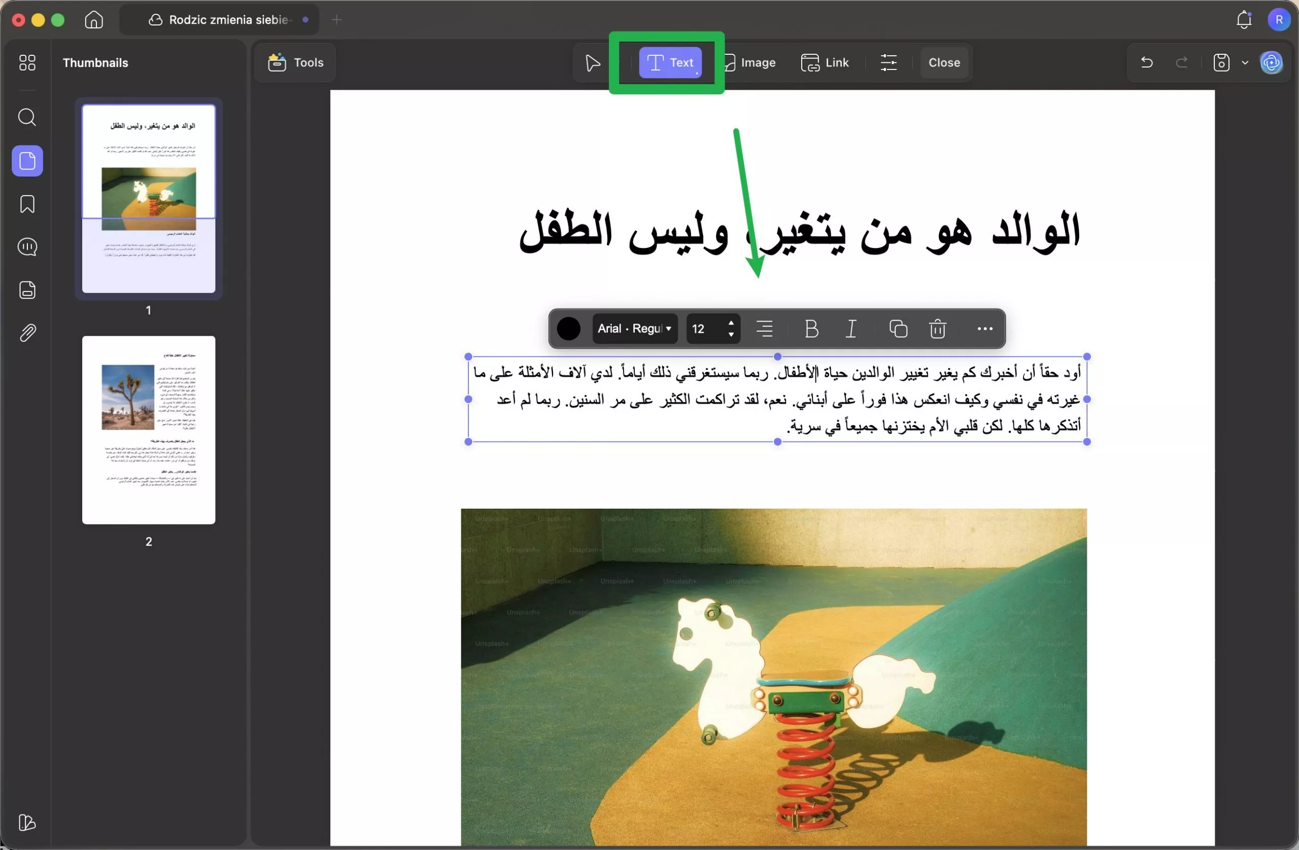 كيفية تغيير حجم الخط في عنصر مربعات النص في ملف PDF