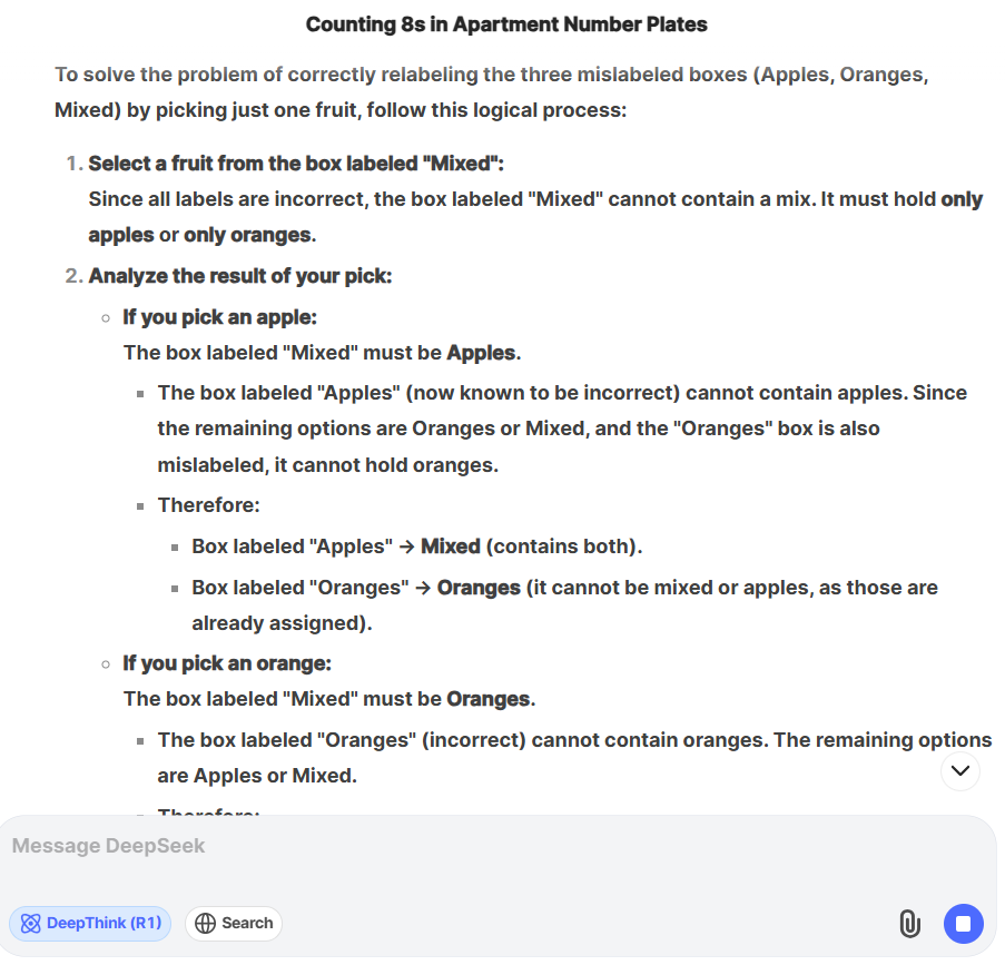 DeepSeek R1 Response for Logical Reasoning Question