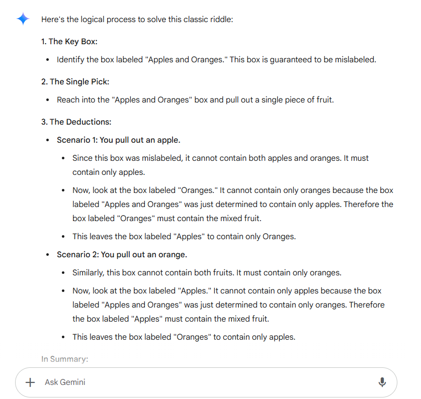 Gemini 2.0 Response for Logical Reasoning Question