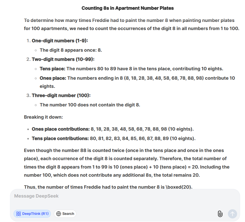 DeepSeek R1 Response for math puzzle